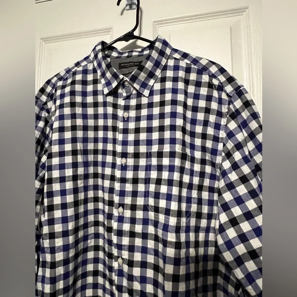 Banana Republic Men’s XL Flannel Camden Fit Button Up Shirt Plaid Blue X Large